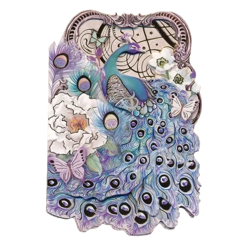 Punch Studio Fancy Peacock 3-D Die-Cut Embellished Note Cards & Env (68713), 6ct